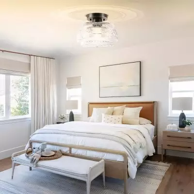 Ixionis Farmhouse Patterned Glass Semi Flush Mount Ceiling Light Ixionis Farmhouse Patterned Glass Semi Flush Mount Ceiling Light