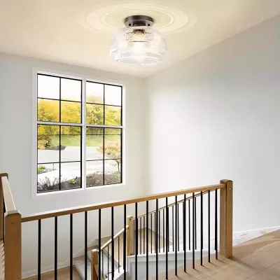 Ixionis Farmhouse Patterned Glass Semi Flush Mount Ceiling Light Ixionis Farmhouse Patterned Glass Semi Flush Mount Ceiling Light