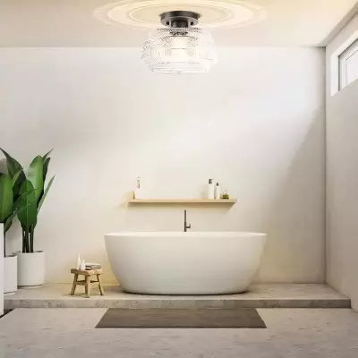 Ixionis Farmhouse Patterned Glass Semi Flush Mount Ceiling Light Ixionis Farmhouse Patterned Glass Semi Flush Mount Ceiling Light