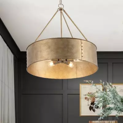 Bradley Industrial Distressed Metal Drum Shade Chandelier Bradley Industrial Distressed Metal Drum Shade Chandelier