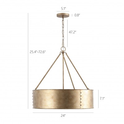 Bradley Industrial Distressed Metal Drum Shade Chandelier Bradley Industrial Distressed Metal Drum Shade Chandelier