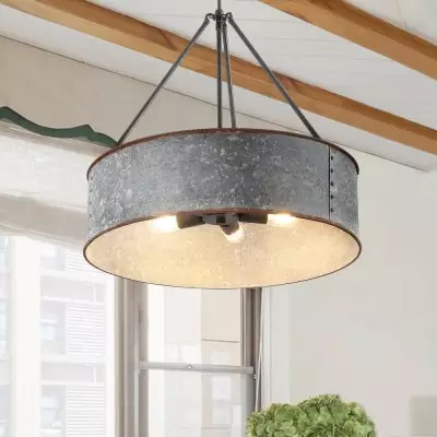 Bradley Industrial Distressed Metal Drum Shade Chandelier Bradley Industrial Distressed Metal Drum Shade Chandelier