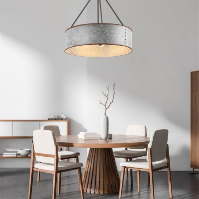 Bradley Industrial Distressed Metal Drum Shade Chandelier Bradley Industrial Distressed Metal Drum Shade Chandelier