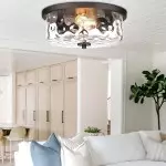 Quinlan Modern Black Drum Glass Flush Mount Ceiling Light