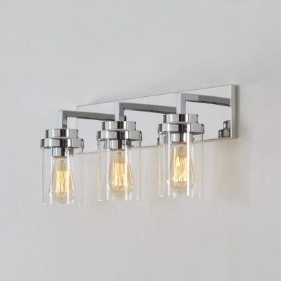 Pyros Farmhouse Clear Glass Cylinder Vanity Wall Light Pyros Farmhouse Clear Glass Cylinder Vanity Wall Light