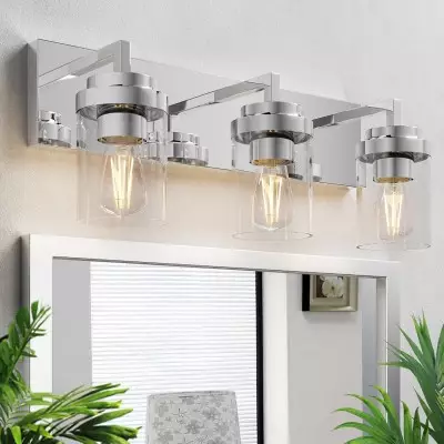 Pyros Farmhouse Clear Glass Cylinder Vanity Wall Light Pyros Farmhouse Clear Glass Cylinder Vanity Wall Light