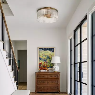 Sylan Farmhouse Round Ribbed Glass Flush Mount Ceiling Light Sylan Farmhouse Round Ribbed Glass Flush Mount Ceiling Light