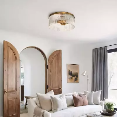 Sylan Farmhouse Round Ribbed Glass Flush Mount Ceiling Light Sylan Farmhouse Round Ribbed Glass Flush Mount Ceiling Light