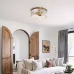 Sylan Farmhouse Round Ribbed Glass Flush Mount Ceiling Light