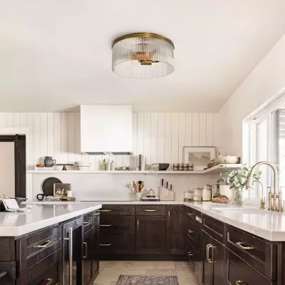 Sylan Farmhouse Round Ribbed Glass Flush Mount Ceiling Light Sylan Farmhouse Round Ribbed Glass Flush Mount Ceiling Light