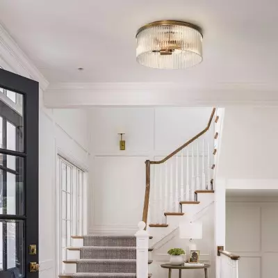Sylan Farmhouse Round Ribbed Glass Flush Mount Ceiling Light Sylan Farmhouse Round Ribbed Glass Flush Mount Ceiling Light