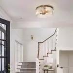 Sylan Farmhouse Round Ribbed Glass Flush Mount Ceiling Light