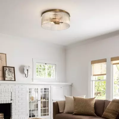 Sylan Farmhouse Round Ribbed Glass Flush Mount Ceiling Light Sylan Farmhouse Round Ribbed Glass Flush Mount Ceiling Light