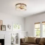 Sylan Farmhouse Round Ribbed Glass Flush Mount Ceiling Light