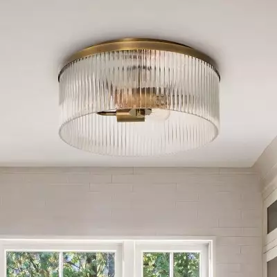 Sylan Farmhouse Round Ribbed Glass Flush Mount Ceiling Light Sylan Farmhouse Round Ribbed Glass Flush Mount Ceiling Light
