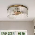 Claude Farmhouse Striped Glass Drum Ceiling Light Claude Farmhouse Striped Glass Drum Ceiling Light