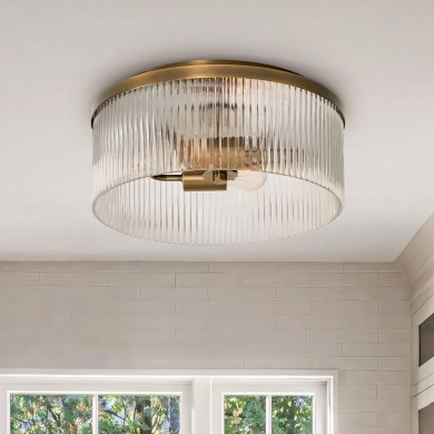 Sylan Farmhouse Round Ribbed Glass Flush Mount Ceiling Light