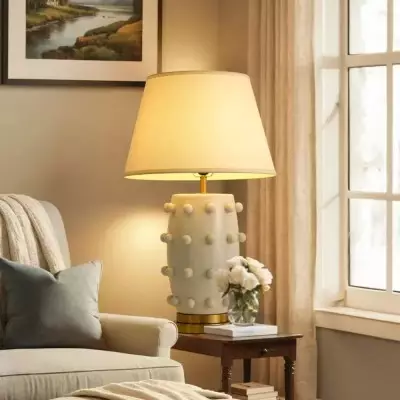 Ramon Modern Medium Ceramic Table Lamp with Linden Shade Ramon Modern Medium Ceramic Table Lamp with Linden Shade