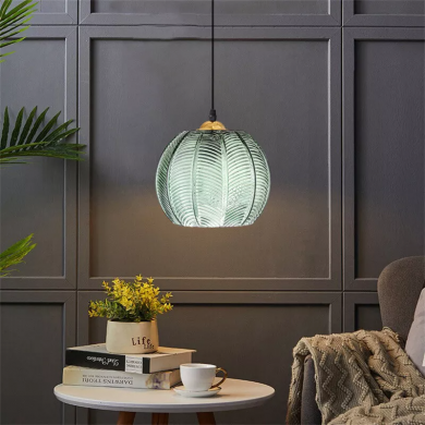 Yasmine Vintage Green Ribbed Glass Hanging Lamp