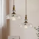 Jaime Antique Brass and Glass Flower Pendant Light