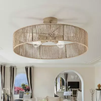 Lioran Rustic Round Rattan Ceiling Light