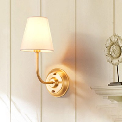 Ozwa Frosted Antique Brass Wall Sconce with Linen Shade Ozwa Frosted Antique Brass Wall Sconce with Linen Shade