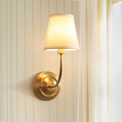 Ozwa Frosted Antique Brass Wall Sconce with Linen Shade Ozwa Frosted Antique Brass Wall Sconce with Linen Shade