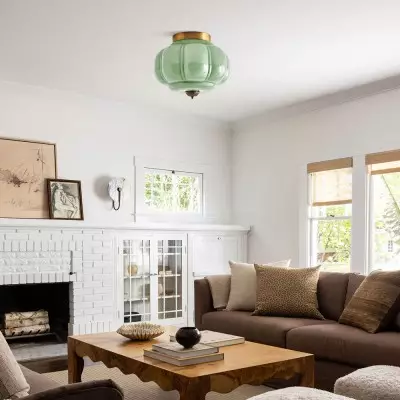 Ozita Retro Milk Glass Semi Flush Mount Eloise Ceiling Light Ozita Retro Milk Glass Semi Flush Mount Eloise Ceiling Light