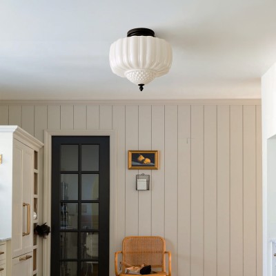 Elyndor White Milk Glass Pumpkin Flush Mount Schoolhouse Light Elyndor White Milk Glass Pumpkin Flush Mount Schoolhouse Light