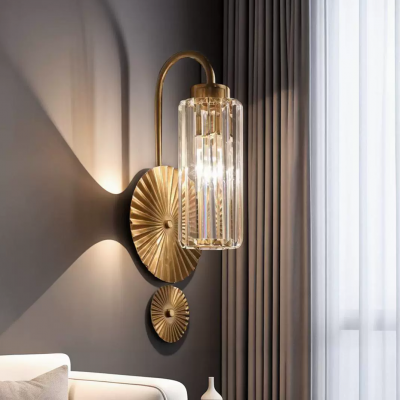 Solstice Brushed Brass Crystal Ribbed Glass Wall Sconce Solstice Brushed Brass Crystal Ribbed Glass Wall Sconce