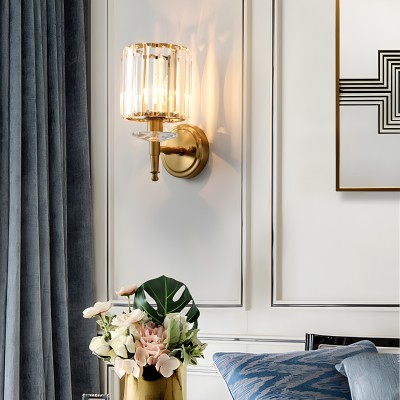 Solstice Brushed Brass Crystal Ribbed Glass Wall Sconce Solstice Brushed Brass Crystal Ribbed Glass Wall Sconce