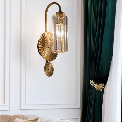 Solstice Brushed Brass Crystal Ribbed Glass Wall Sconce Solstice Brushed Brass Crystal Ribbed Glass Wall Sconce