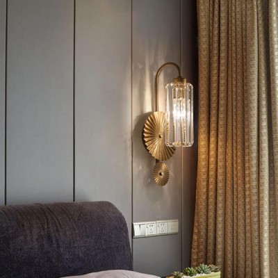 Solstice Brushed Brass Crystal Ribbed Glass Wall Sconce Solstice Brushed Brass Crystal Ribbed Glass Wall Sconce