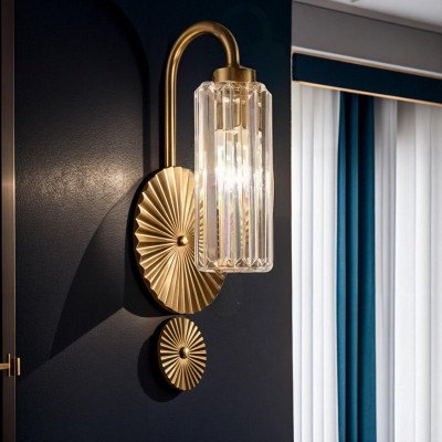 Solstice Brushed Brass Crystal Ribbed Glass Wall Sconce Solstice Brushed Brass Crystal Ribbed Glass Wall Sconce