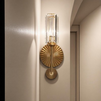 Solstice Brushed Brass Crystal Ribbed Glass Wall Sconce Solstice Brushed Brass Crystal Ribbed Glass Wall Sconce