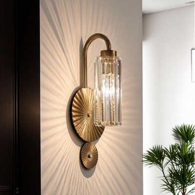 Solstice Brushed Brass Crystal Ribbed Glass Wall Sconce Solstice Brushed Brass Crystal Ribbed Glass Wall Sconce