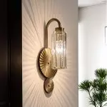 Solstice Brushed Brass Crystal Ribbed Glass Wall Sconce