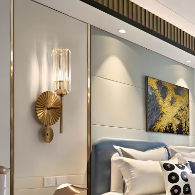 Solstice Brushed Brass Crystal Ribbed Glass Wall Sconce Solstice Brushed Brass Crystal Ribbed Glass Wall Sconce