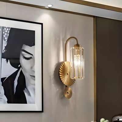 Solstice Brushed Brass Crystal Ribbed Glass Wall Sconce Solstice Brushed Brass Crystal Ribbed Glass Wall Sconce