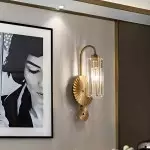 Solstice Brushed Brass Crystal Ribbed Glass Wall Sconce