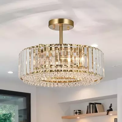 Ryxar Round Ribbed Crystal Semi Flush Mount Light Ryxar Round Ribbed Crystal Semi Flush Mount Light