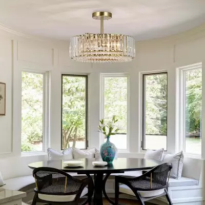 Ryxar Round Ribbed Crystal Semi Flush Mount Light Ryxar Round Ribbed Crystal Semi Flush Mount Light