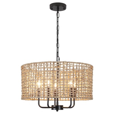 Arlo Bohemian 5 Light Natural Rattan Drum Chandelier