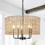 Arlo Bohemian 5 Light Natural Rattan Drum Chandelier