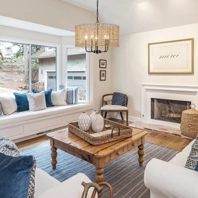 Arlo Bohemian 5 Light Natural Rattan Drum Chandelier