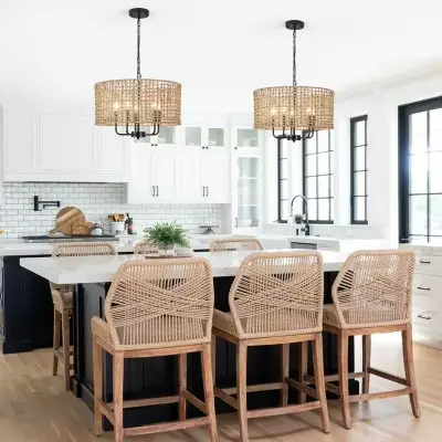 Arlo Bohemian 5 Light Natural Rattan Drum Chandelier Arlo Bohemian 5 Light Natural Rattan Drum Chandelier