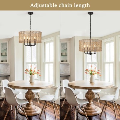 Arlo Bohemian 5 Light Natural Rattan Drum Chandelier