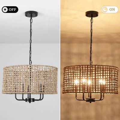 Arlo Bohemian 5 Light Natural Rattan Drum Chandelier