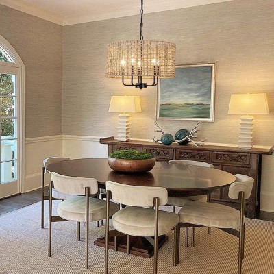 Arlo Bohemian 5 Light Natural Rattan Drum Chandelier