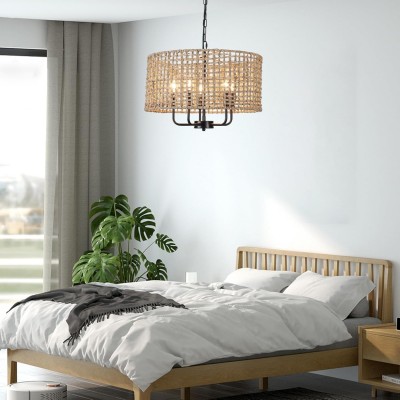Arlo Bohemian 5 Light Natural Rattan Drum Chandelier
